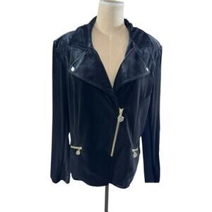 "ANNE KLEIN" Black, Velvet, Biker Jacket ,Lg Gold Hardware ,Zipper Pockets Sz XL